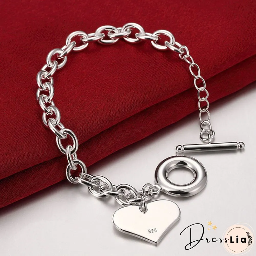 Fashion Jewelry Double Heart 925 Sterling Silver Chain Bracelets for Women