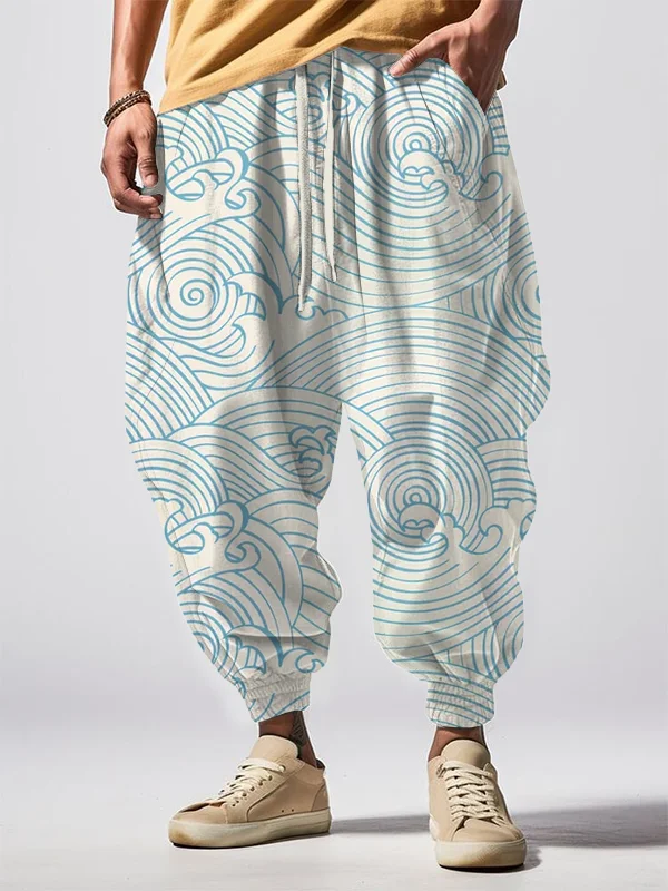 Men's Wave Pattern All Over Print Retro Casual Loose Sweatpants