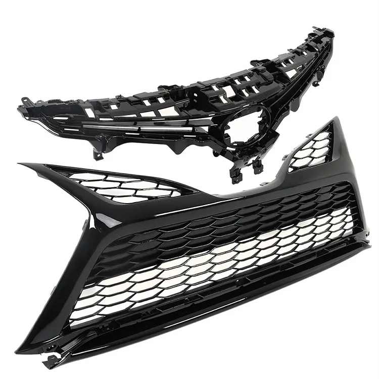 Silscvtt Front Bumper Hood Grille Upper and Lower Glossy Black Mesh Style Replacement for Toyota Camry SE XSE 2021-2022 without Parking Sensors