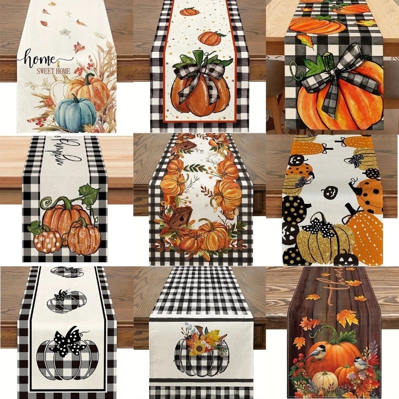 Halloween Thanksgiving Cute Pumpkin Lattice Polyester Table Runner