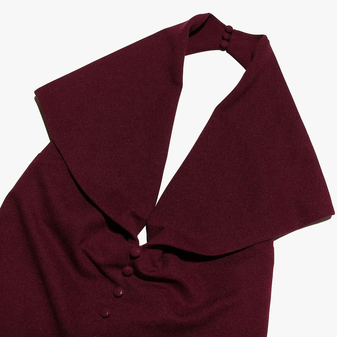 Toloer Burgundy Large Collar Halter Midi Dress-Outfit Ideas
