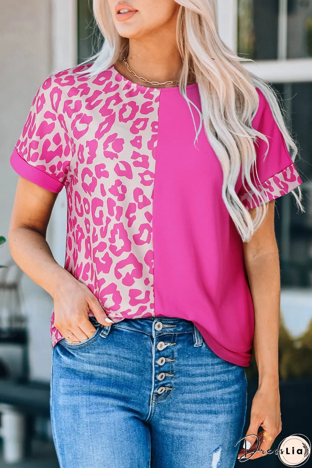 Half Leopard Patchwork Top