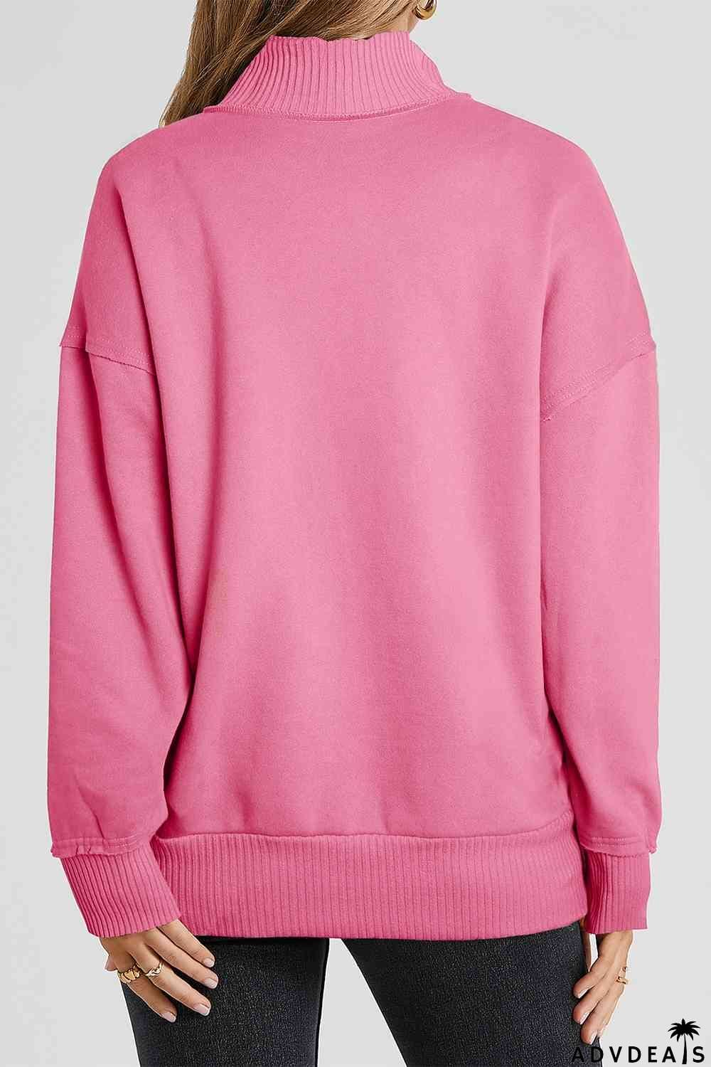 Half Snap Drop Shoulder Long Sleeve Sweatshirt