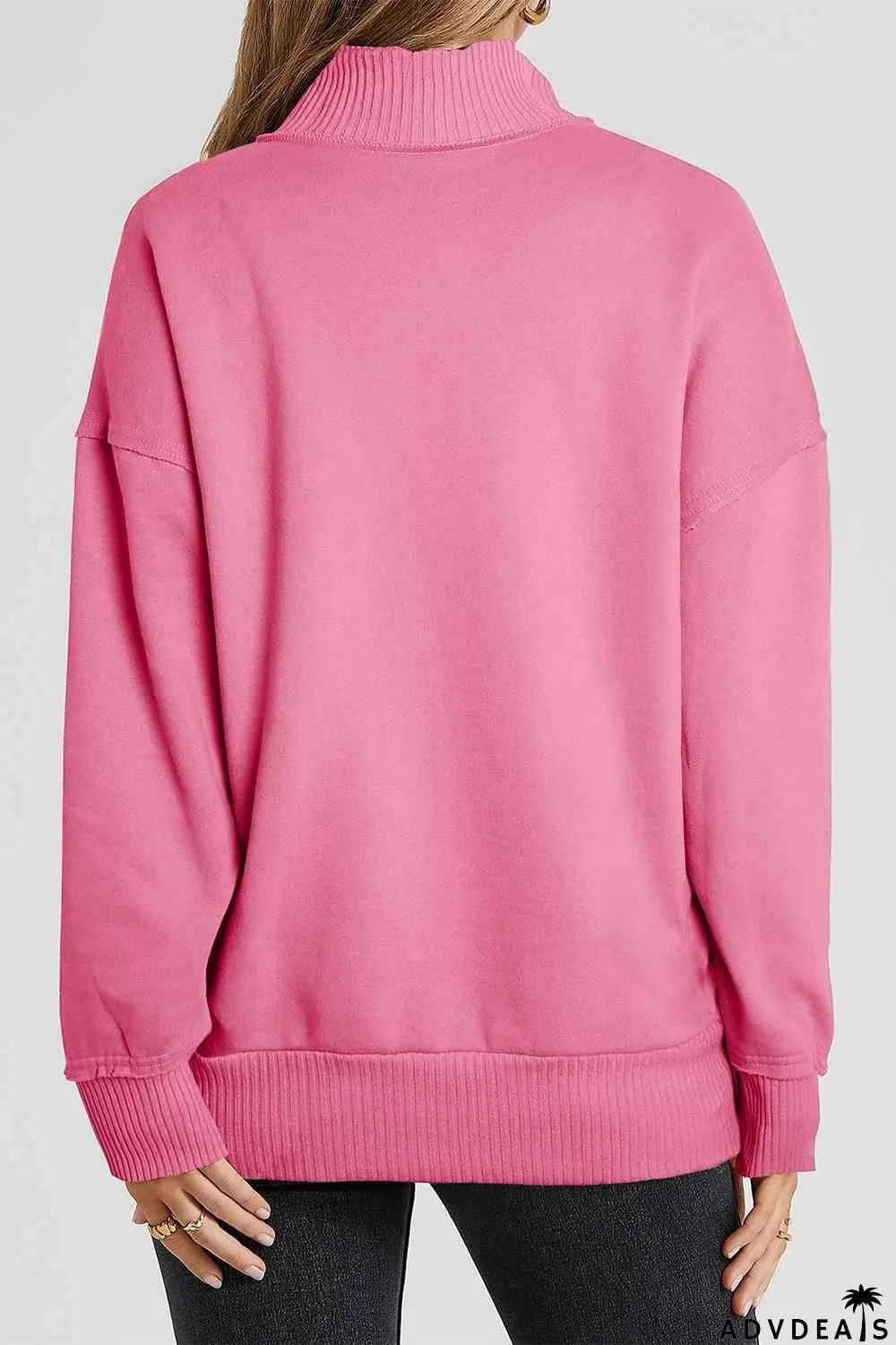 Half Snap Drop Shoulder Long Sleeve Sweatshirt