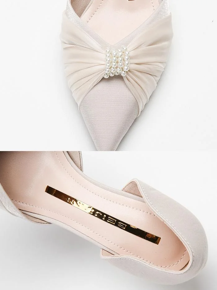 Elegant pointed stiletto mid-heel high heels with rhinestone buckle