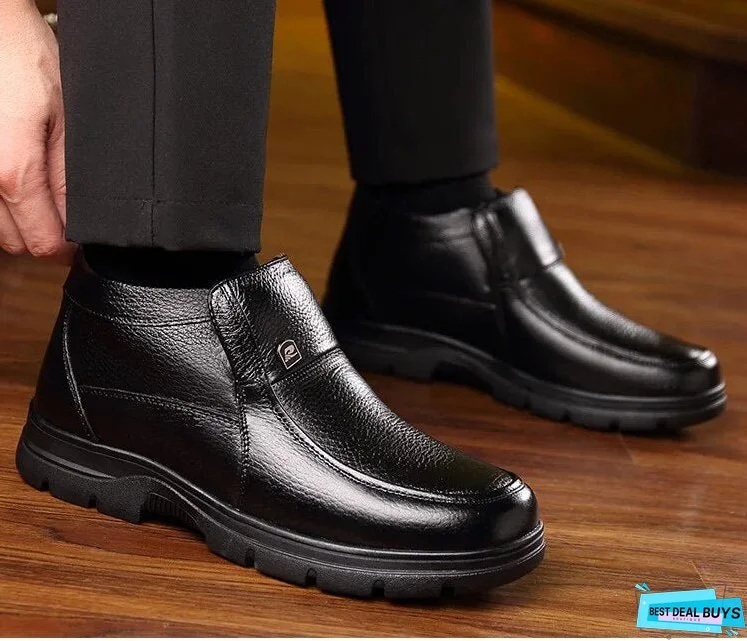 New Men's Leather Winter Boots White Sheepskin Boots Warm Casual Shoes Wool Blended Winter Boots Zapatos De Hombre