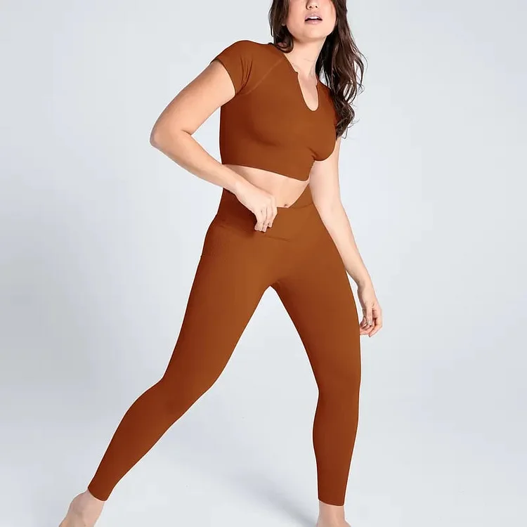 Premium Seamless V-neck Crop Top & Leggings Set