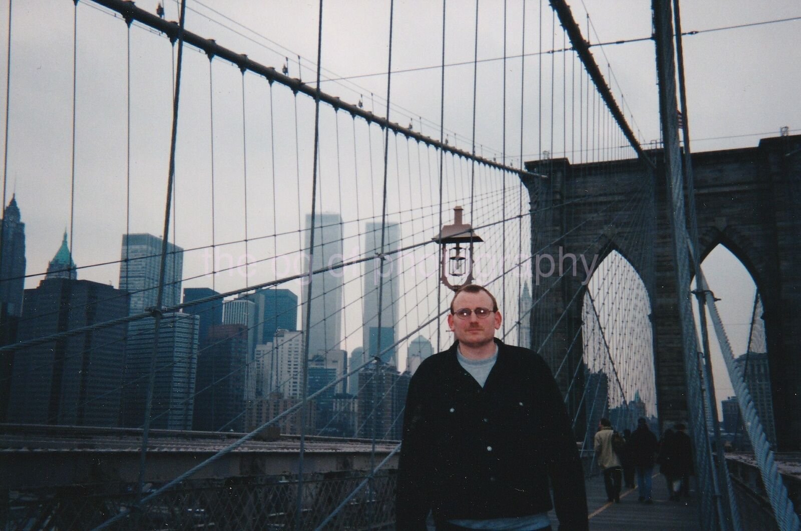 Brooklyn Bridge Portrait FOUND Photo Poster painting Twin Towers In The Background NYC 93 25 D