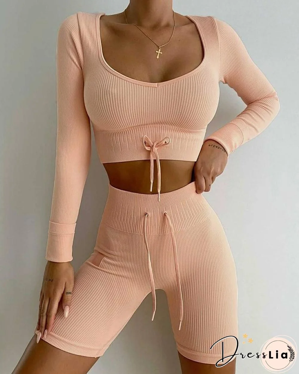 Eyelet Drawstring High Waist Active Sets