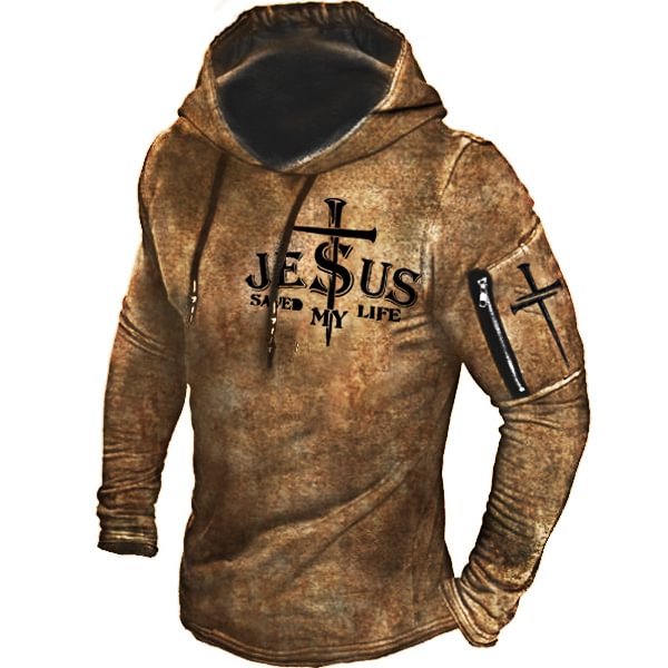 Jesus Saved My Life Men's Outdoor Retro Hoodie / [viawink] /