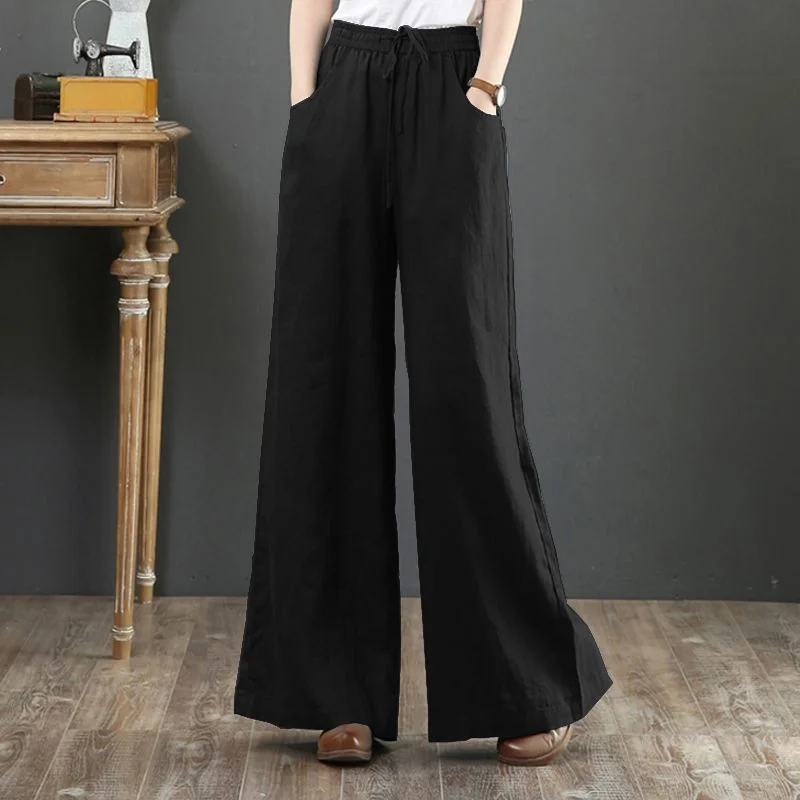 Vintage Summer Long Trousers Women Wide Leg Pants ZANZEA Casual Loose Pantalon High Waist Oversized Solid Harem Palazzo Turnip