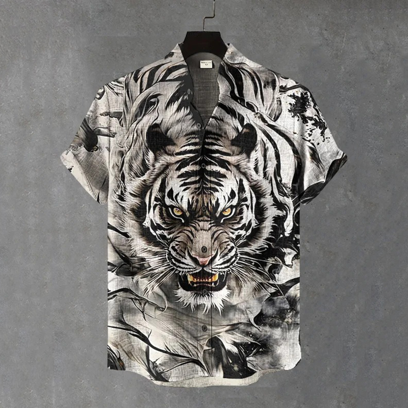 Men's Tiger Ink Art Print Casual Shirt  artssus