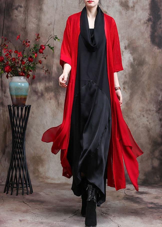 Red Quality Long Chiffon Cardigan Coats Photography Asymmetric Outwears