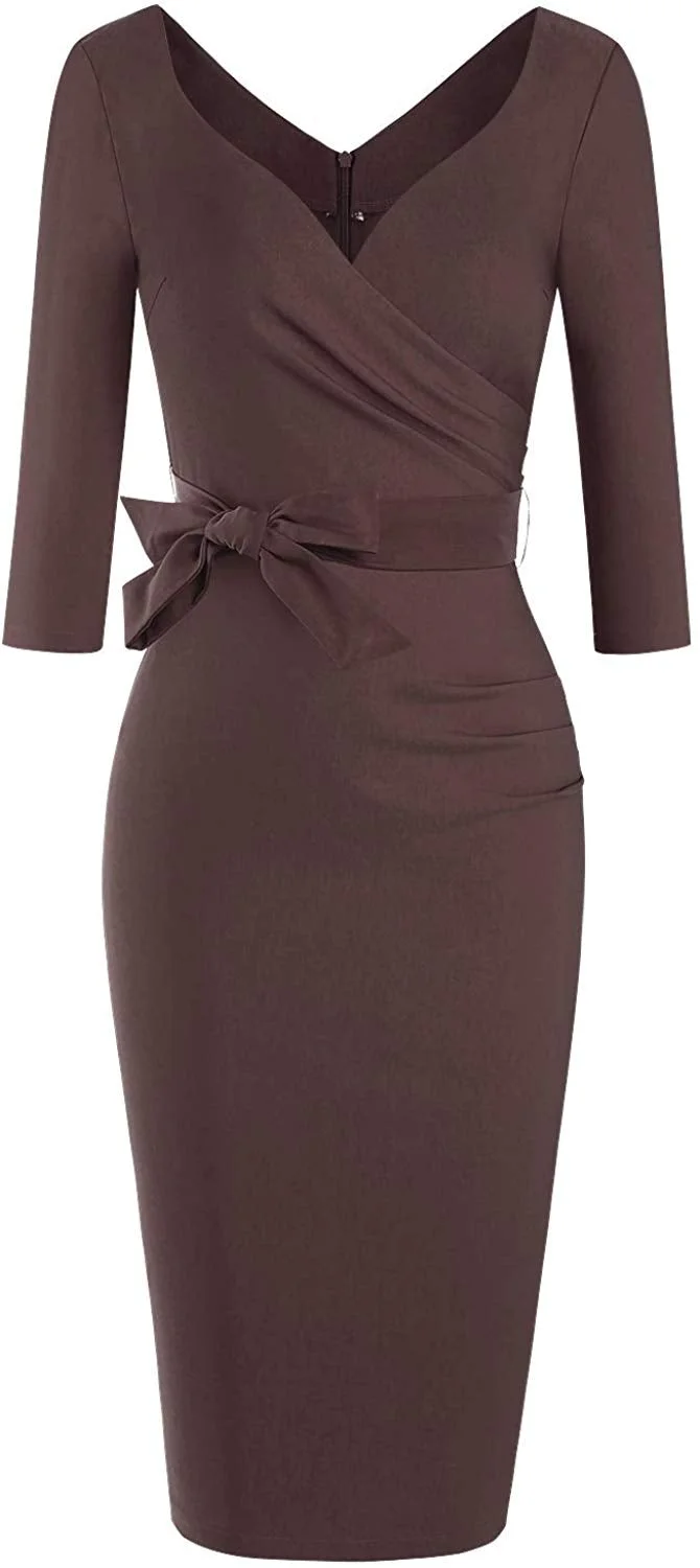 Women's Classic Retro V Neck Half Sleeve Sheath Formal Juniors Dress