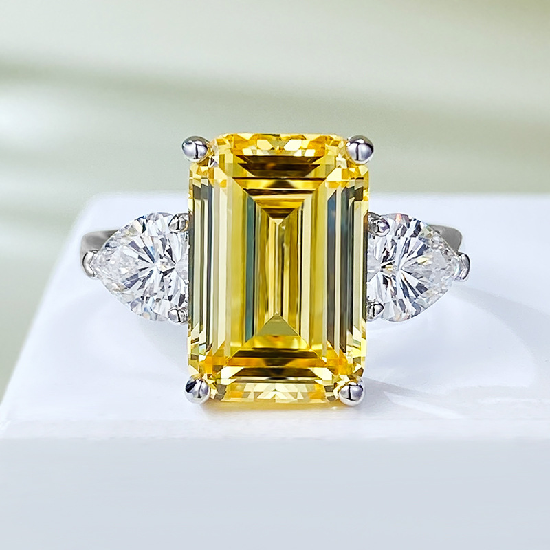 MIKAMU Jewelry S925 Silver 12*8 Gemstone Ring - 5 Carat Four-Prong Cushion-Cut Diamond Ring for Women