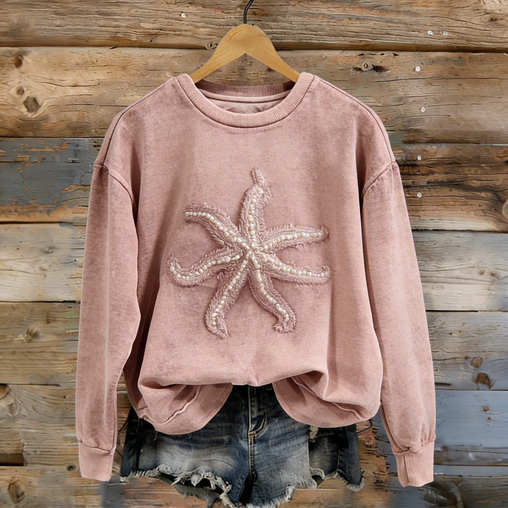 Vintage Ocean Starfish Art Pattern Washed Sweatshirt wearshes