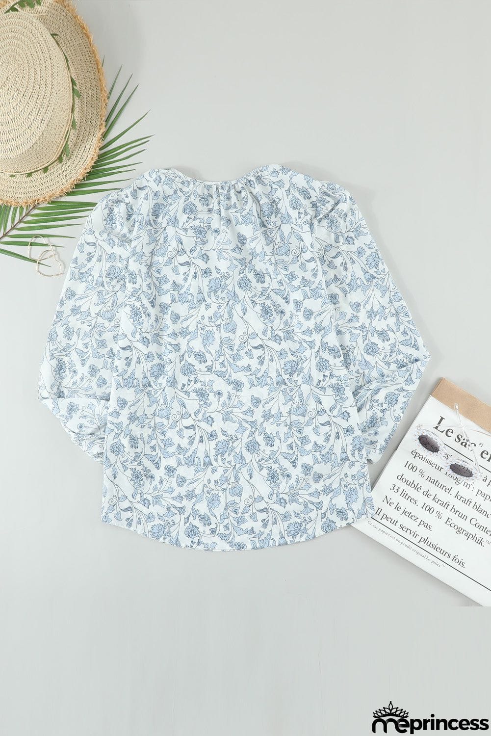 Printed Long Sleeve V-Neck Drawstring Shirt