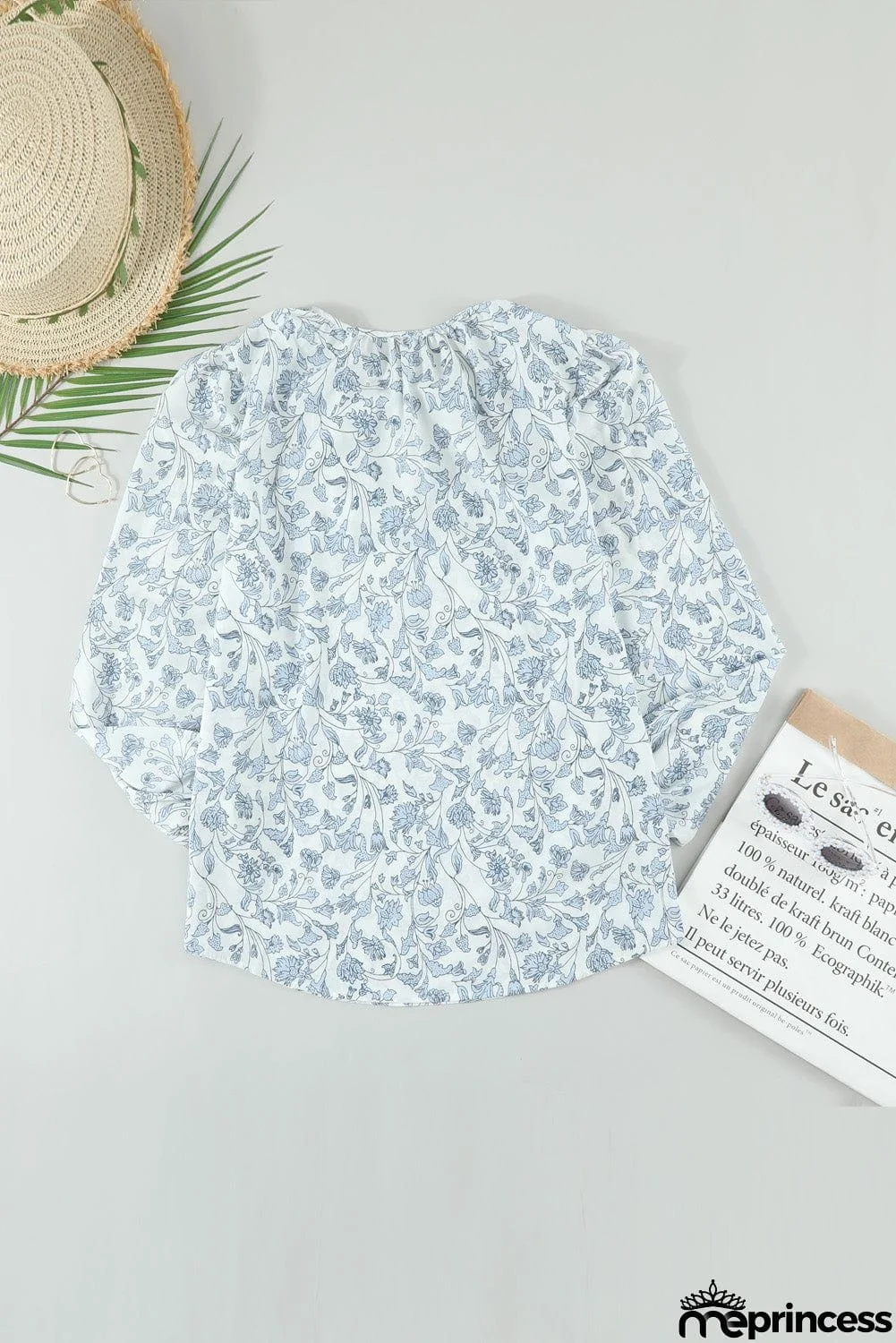 Printed Long Sleeve V-Neck Drawstring Shirt