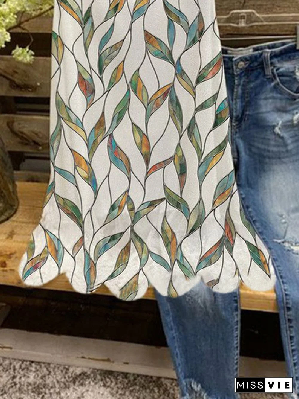 Vintage Printed Crew Neck Tops