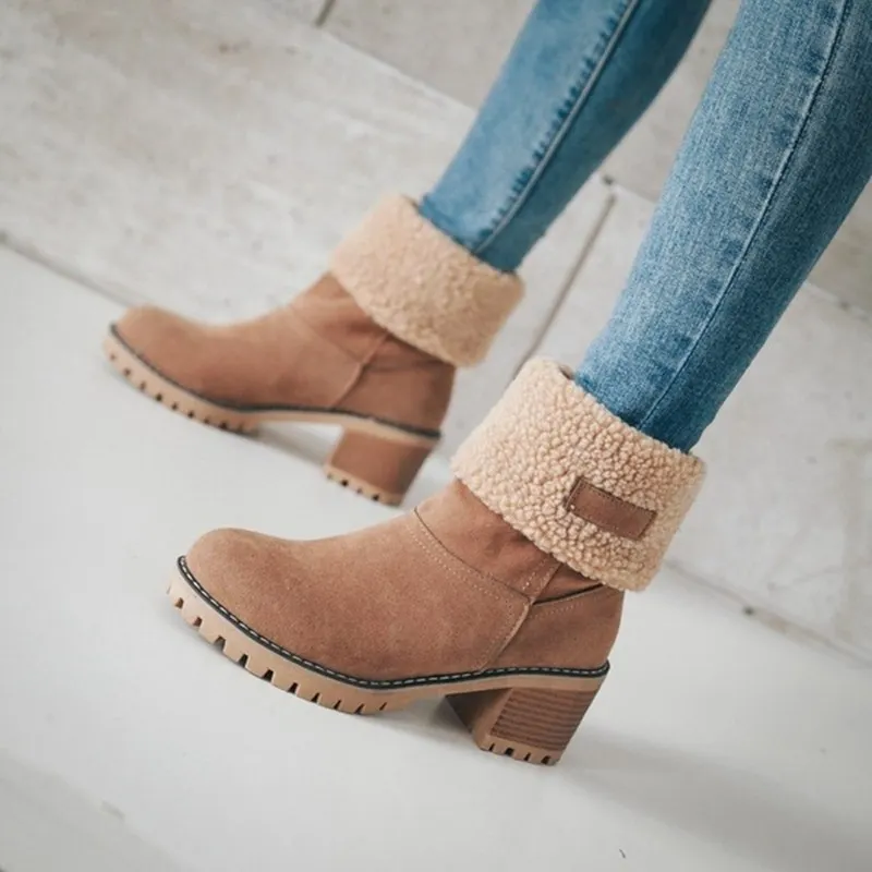 Breakj Breakj 2025 Autumn And Winter Mid-Boul Thick Heel Overslip Snow Boots 43-Yard Cotton Shoes