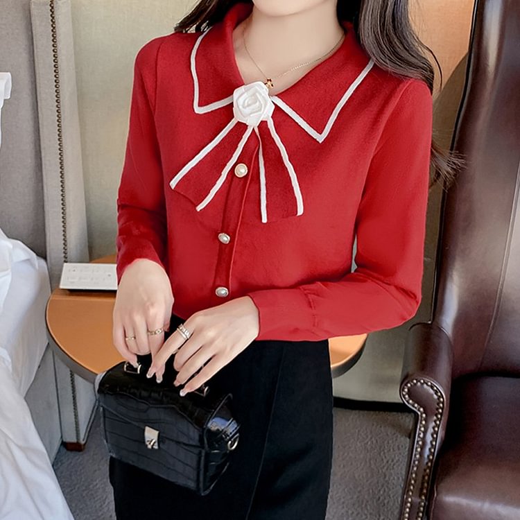 Long Sleeve Knitted Sweet Sweater QueenFunky