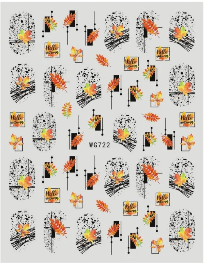 1PC Fall Leaf Flowers Line 3D Nail Sticker Mape Leaves Waves Pattern Decals Slider DIY Nail Art Decoration Wraps For Manicures-Nail Inspo