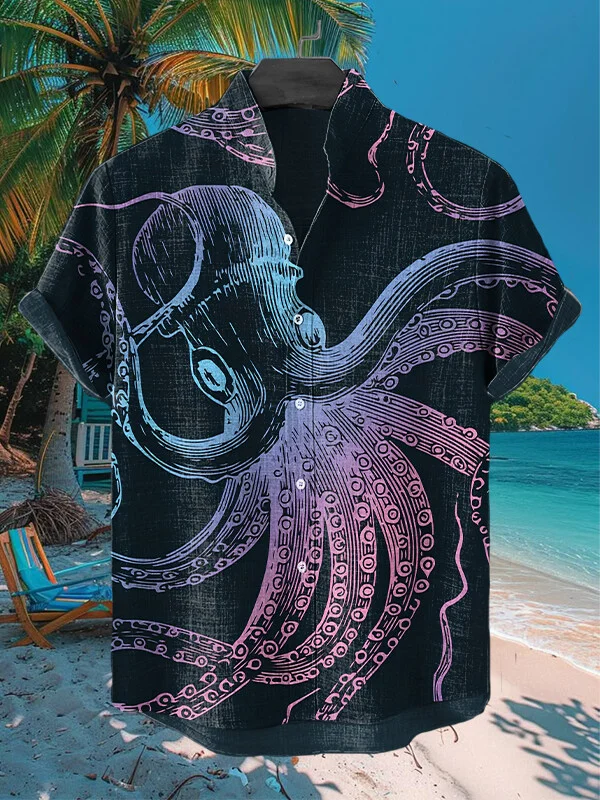 Men's Gradient Octopus Graphic Print Short Sleeve Shirt