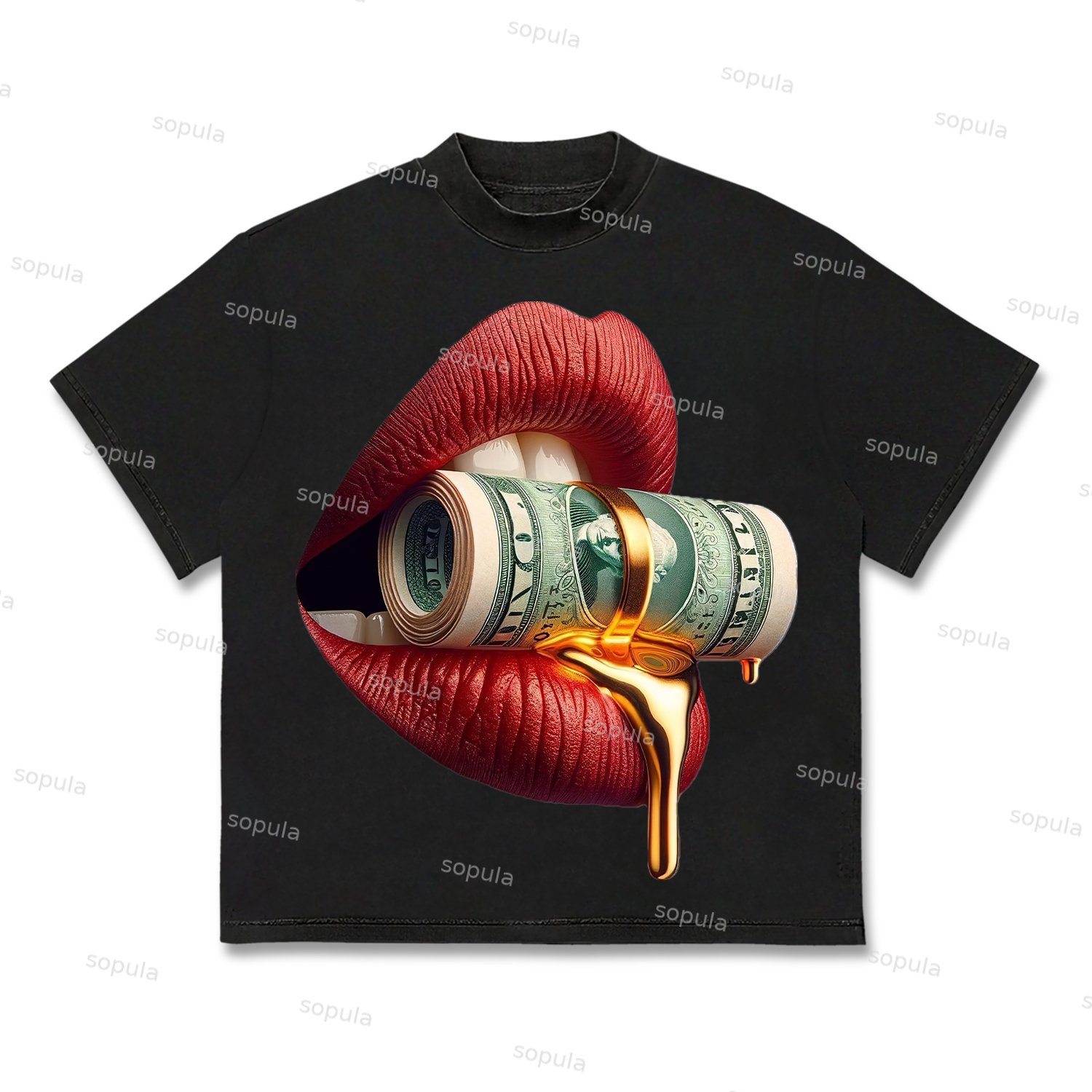 Vintage Lips Money Graphic 100% Cotton T-shirt - Sopula｜Premium Graphic Tees & Graphic Clothing