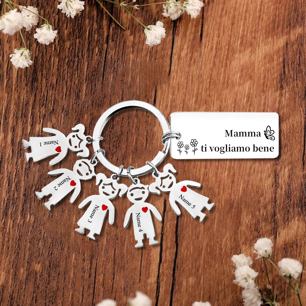Festa della Mamma Mamma ti voglio bene-Portachiavi ciondolo bambino 5 nomi personalizzati regalo per mamma