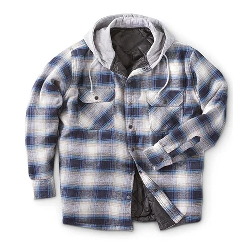 Men's Plaid Brushed And Fleece Padded Hooded Cardigan Jacket-barclient