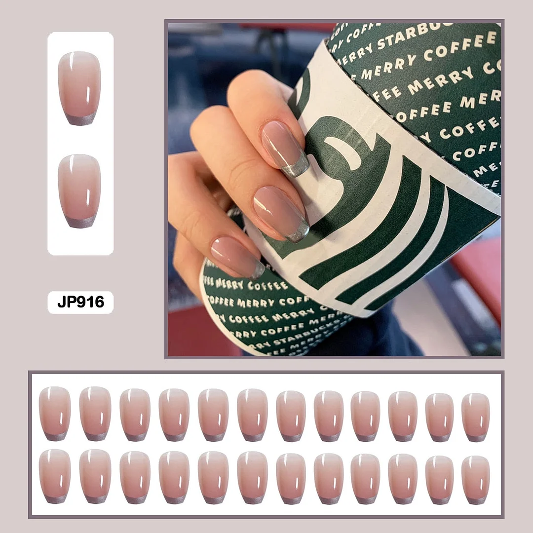 French Mordern stylish Elegant Gold Sliver Edge Line Wearable False Nails-Nail Inspo