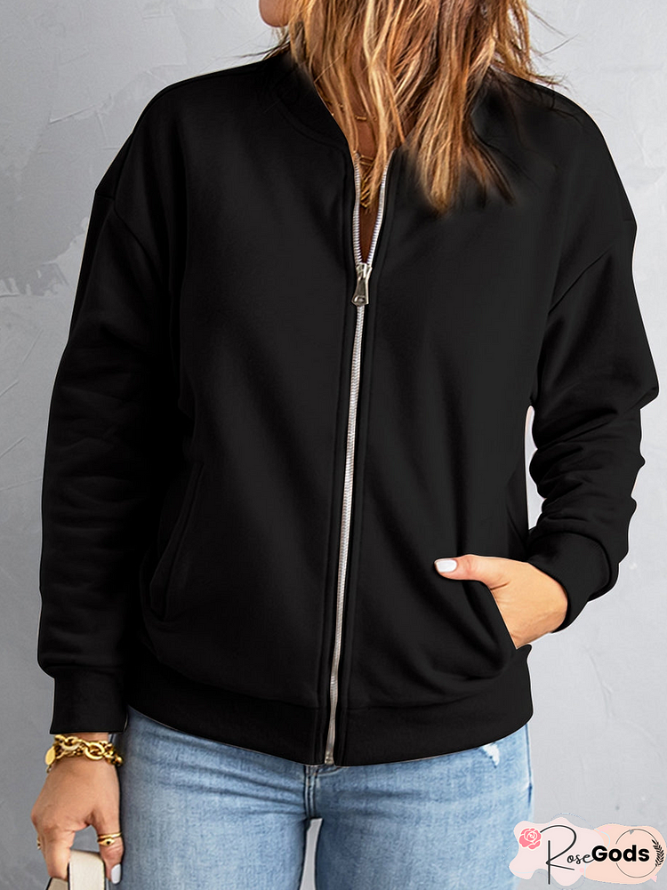 Plain Crew Neck Cotton-Blend Jacket