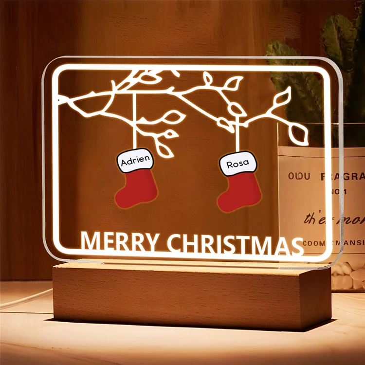 2 Names-Personalized Christmas Family Night Light with Family Member Names, Custom 2 Names Night Light with LED Lighting Bedroom Decoration