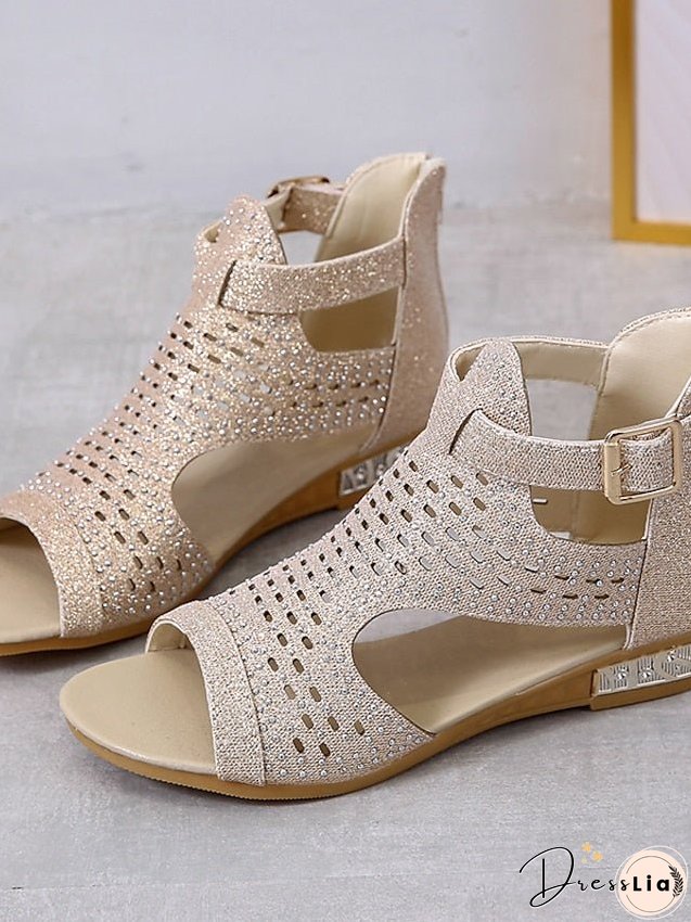 Womens Sandals Wedge Plus Size Party Outdoor Work Summer Spring Rhinestone Heel Peep Toe