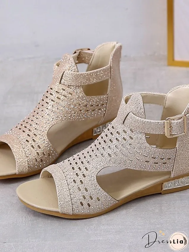 Womens Sandals Wedge Plus Size Party Outdoor Work Summer Spring Rhinestone Heel Peep Toe