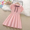 Kid Baby Girls Short Sleeve Sweet Solid Color Princesse Dress