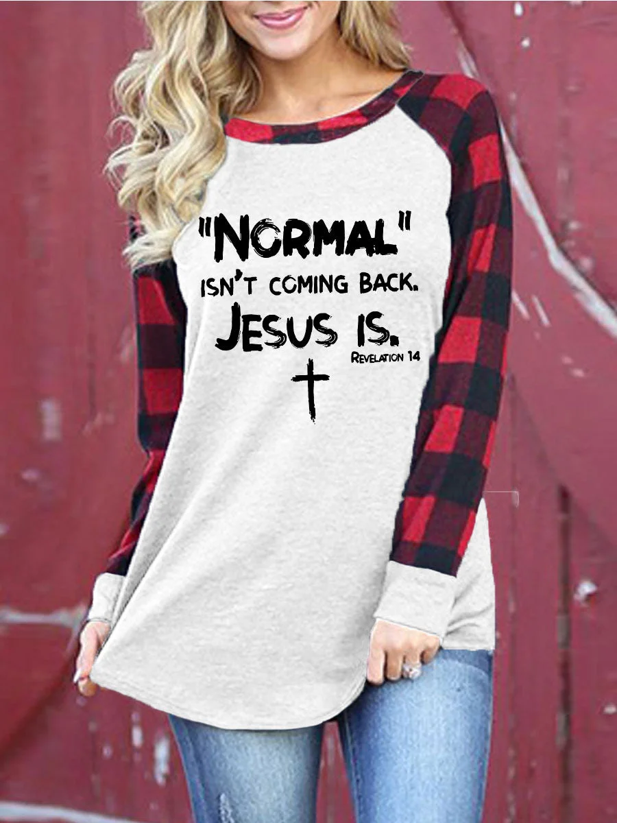 Normal Isn't Coming Back Jesus Is Plaid Sleeve T-shirt