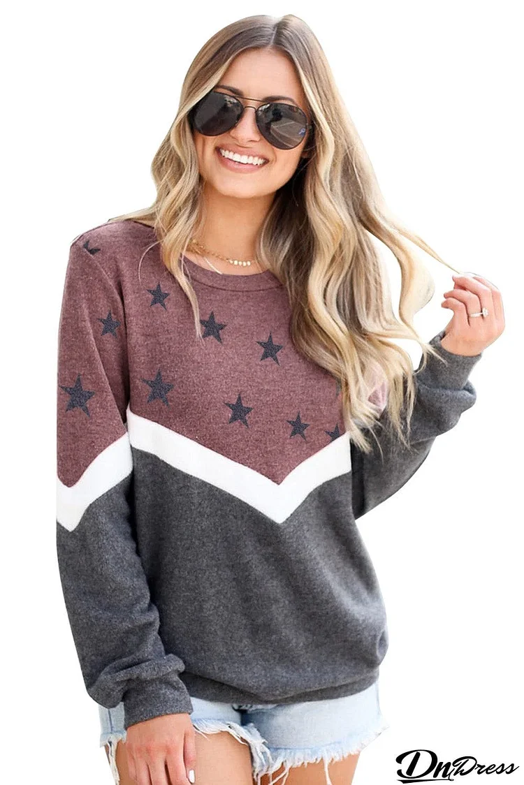 Star Color Block Pullover Khaki Sweatshirt