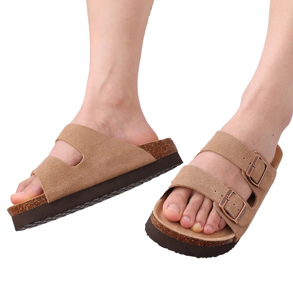 Unisex Classic Soft Thick Sole Cork Sandals Double Buckle Summer Beach Slippers