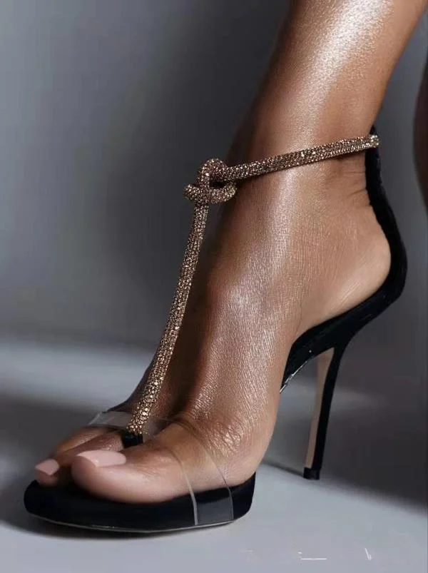 Sandals Straps Buckle Fashion Womens Shoes 2022 Large Size Summer Heels Suit Female Beige  Rhinestone Sexy Luxury Elastic Band B
