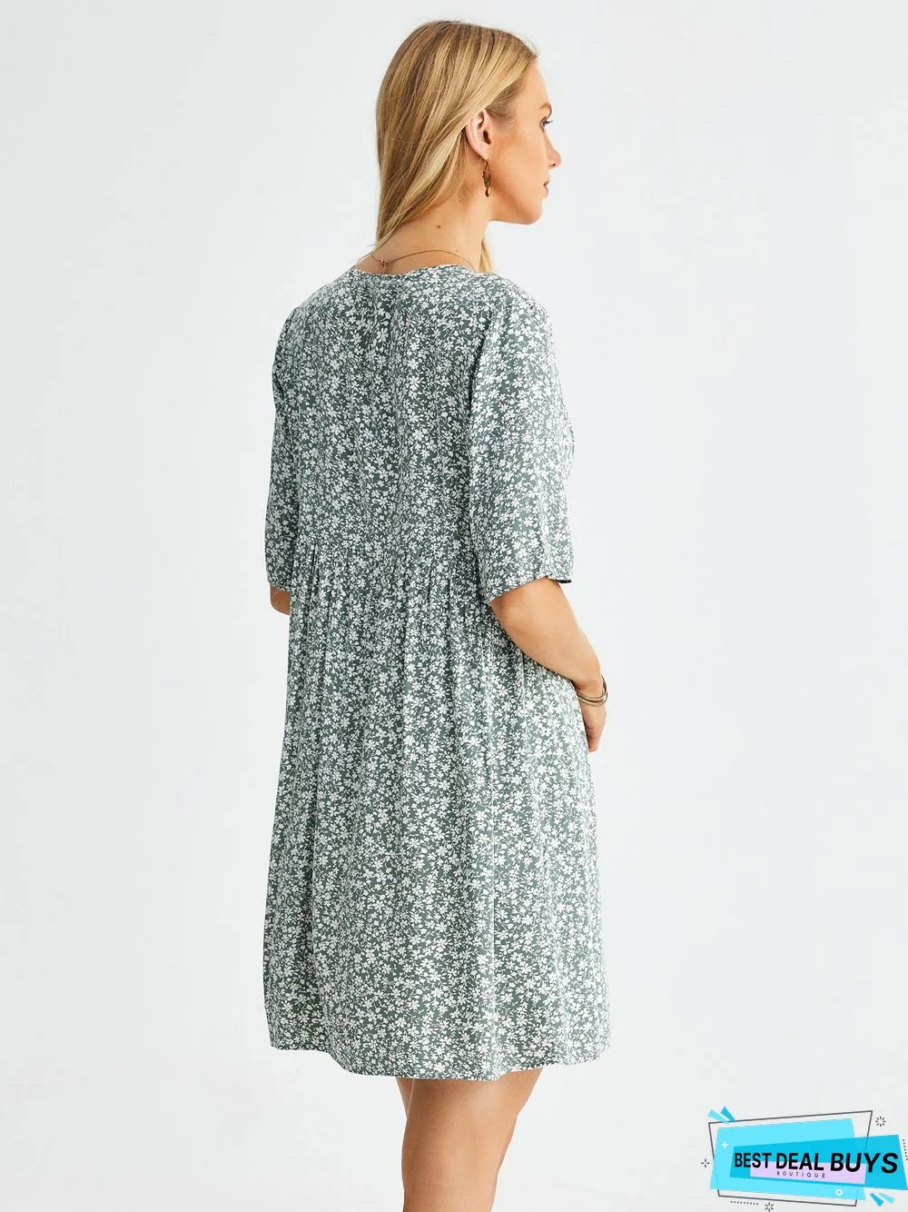 Boho Floral Print Short Sleeve Knee Length Dress