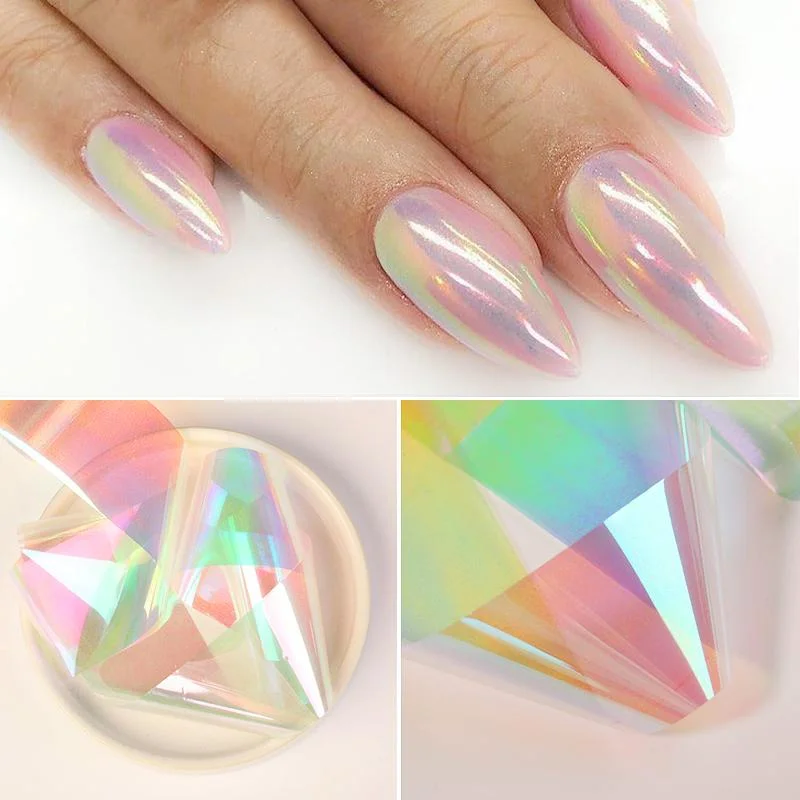 1 Roll iridescent Rose Gold Nail Foils Sticker Sparkly Sky Glitter Nail Art Transfer Stickers Paper DIY Tips Decoration