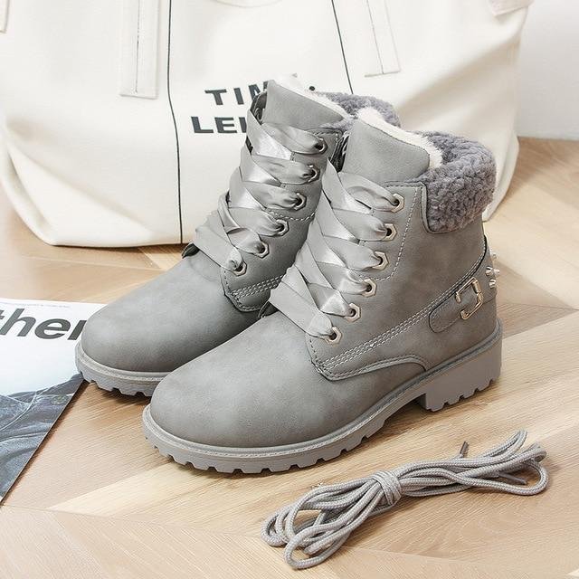 Women Winter Boots Fashion Suede Women Snow Boots Metal Rivet Warm Plush Women's Ankle Boots Flat Shoes | IFYHOME