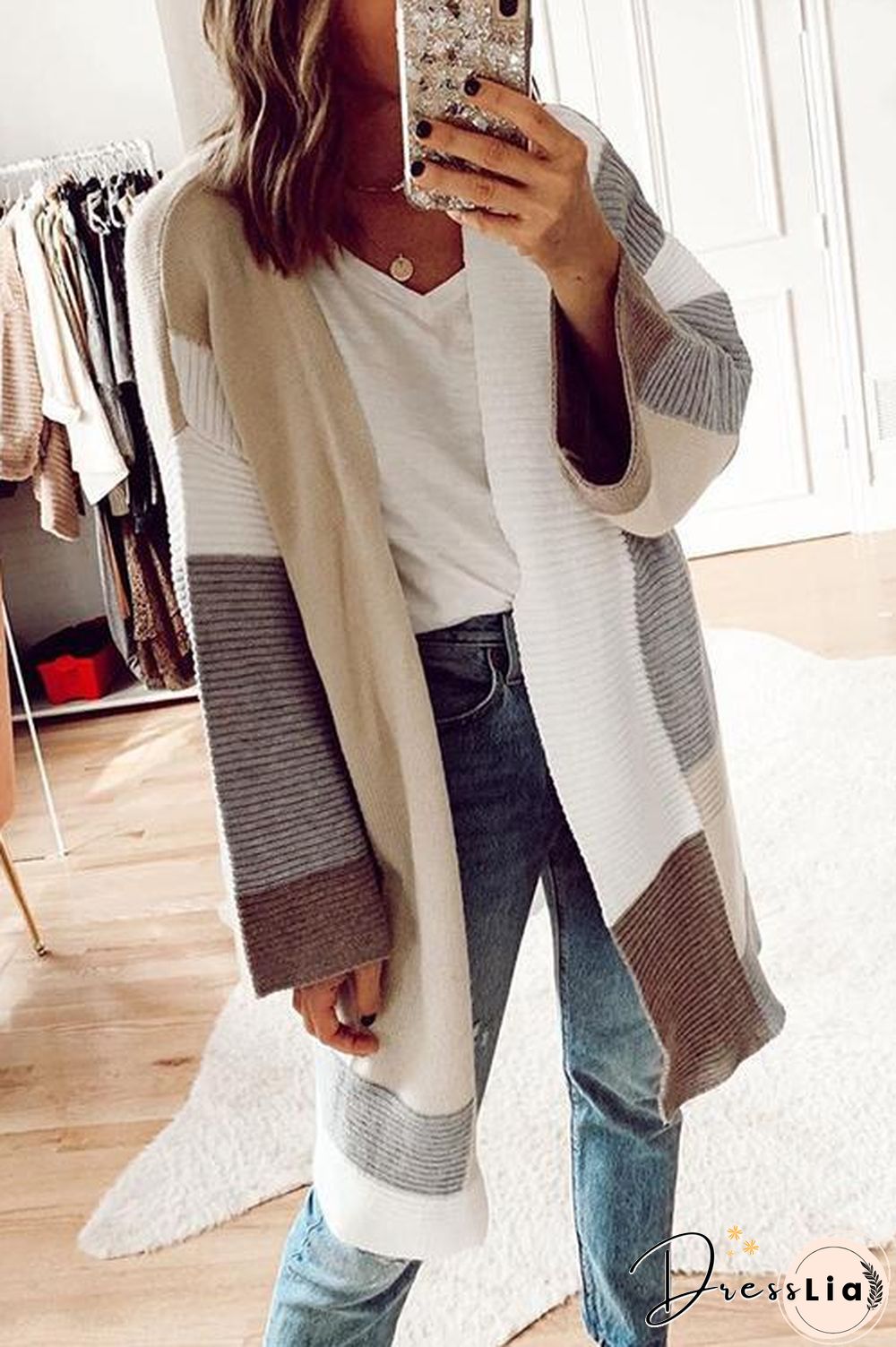 Geometry Color Block Cardigan