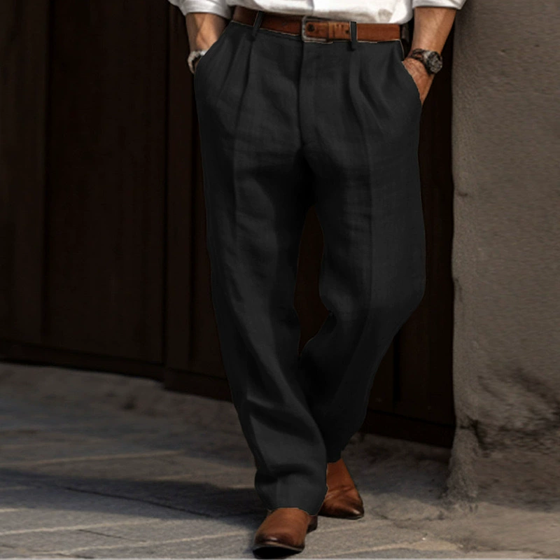 Men's Linen Straight Solid Color Comfortable Casual Pants