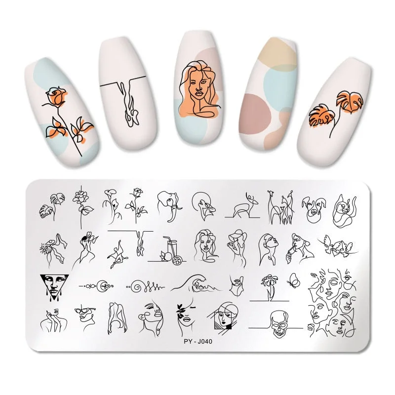 PICT YOU Nail Stamping Plates Line Pictures Stencil Stainless Steel Nail Design for Printing Nail Art Image Plate PY-J040-Nail Inspo