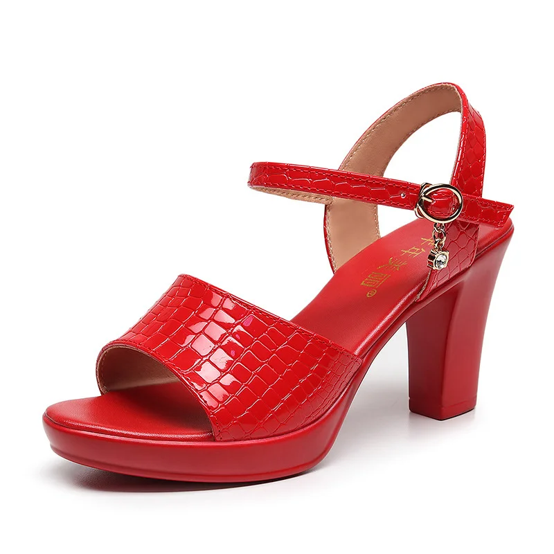 Breakj Breakj Skin Thick Heel Waterproof Table One-Word Sandals Size Code 32-43 Fashion Show-High-Heeled Sandals Shoes Women