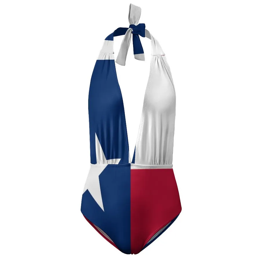 Texas Flag Texan Pride Swimwear Women Halter Plunge V Neck One Piece Swimsuits Sexy Backless Monokini Bathing Suits