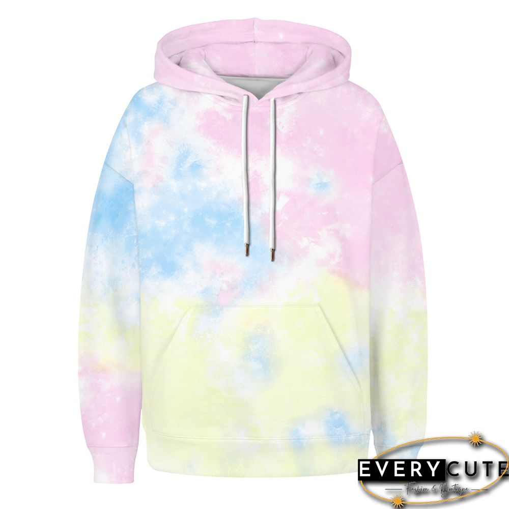 Light Pink Digital Tie-dye Print Hoodie