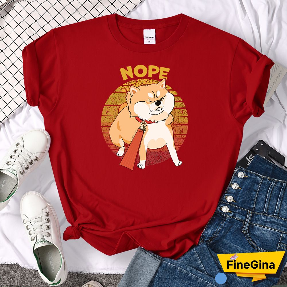 Kawaii Shiba Inu NOPE Cute Dog Print Female T Shirt Summer Oversized Tshirt Street Fit TopsTee Cartoon Oversize Womens T-Shirts